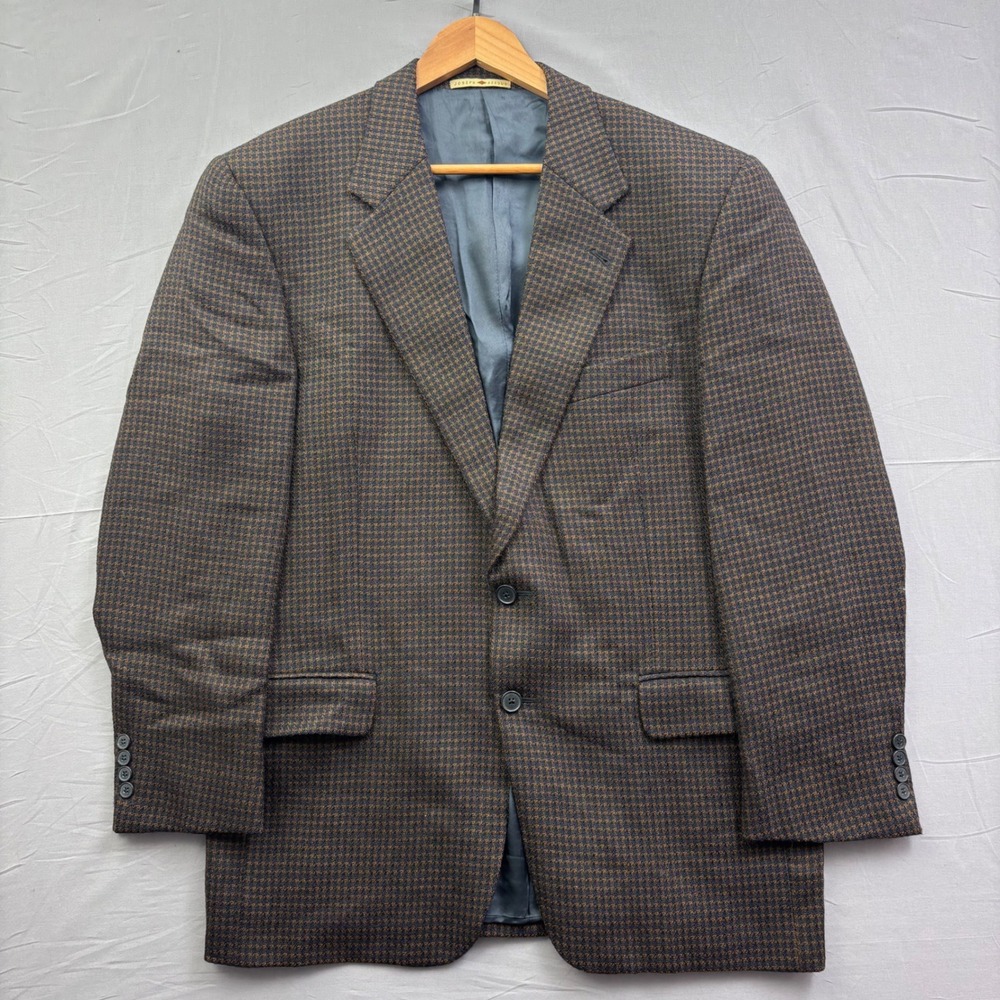 Joseph Abboud Mens 41R Wool Mohair Houndstooth Sport Coat Blazer Brown Blue